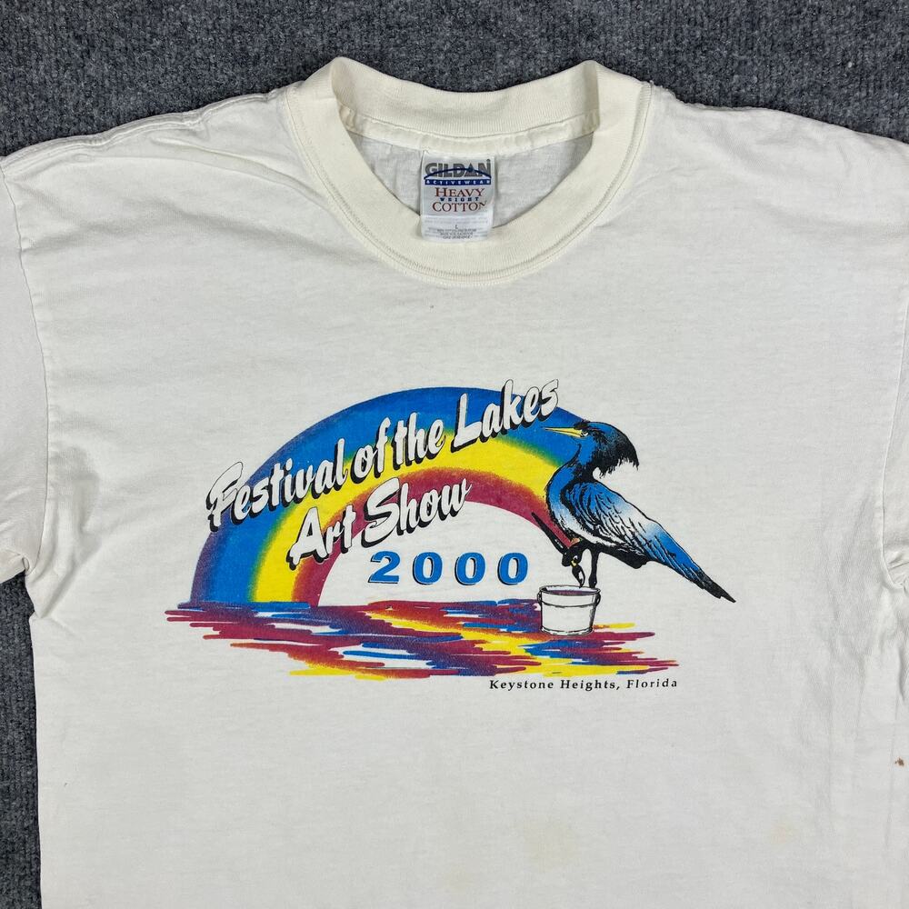Gildan T-Shirt Mens Size L White Festival of the Lakes Art Show 2000 Graphic Tee